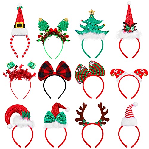 Aneco 12 Stück Weihnachten Headbands Assorted Weihnachten Head Boppers Xmas Tree Santa Geweih Rentier Elfen Hut Stirnband für Weihnachten Party von Aneco