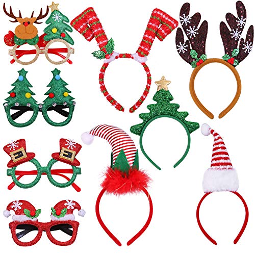 Aneco 9-Pack Weihnachts Stirnbänder Weihnachtsgläser Rahmen Weihnachts Party Hut Kopfschmuck Weihnachts Kostüm Zubehör für Weihnachts Party Supplies von Aneco