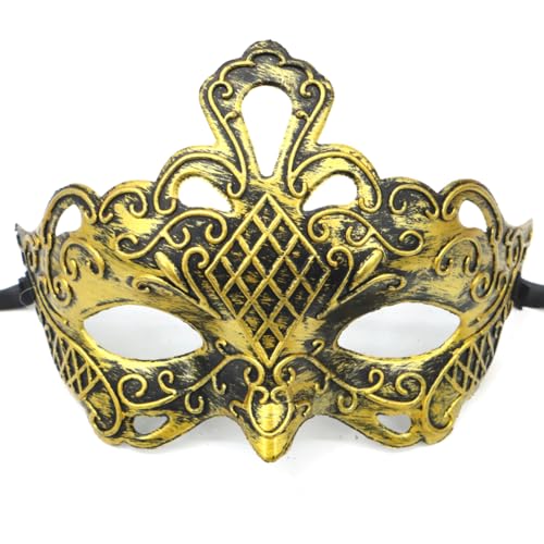 Anevous 1 Stück Venezianische Maske Herren Damen, Party Maskerade Masken Venezianischen Mask Vintage Augenmaske für Halloween Kostüm Cosplay Abschlussball Karneval, Zubehör,Golden O von Anevous