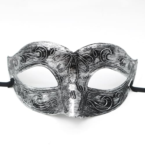 Anevous 1 Stück Venezianische Maske Herren Damen, Party Maskerade Masken Venezianischen Mask Vintage Augenmaske für Halloween Kostüm Cosplay Abschlussball Karneval, Zubehör,Silber M von Anevous