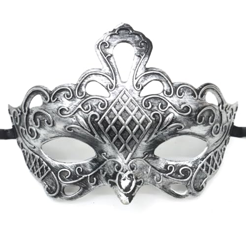 Anevous 1 Stück Venezianische Maske Herren Damen, Party Maskerade Masken Venezianischen Mask Vintage Augenmaske für Halloween Kostüm Cosplay Abschlussball Karneval, Zubehör,Silber O von Anevous