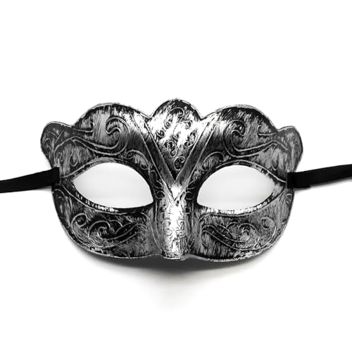 Anevous 1 Stück Venezianische Maske Herren Damen, Party Maskerade Masken Venezianischen Mask Vintage Augenmaske für Halloween Kostüm Cosplay Abschlussball Karneval, Zubehör,Silber von Anevous