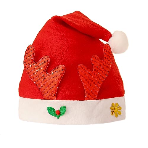 Anevous Weihnachtsmütze für Erwachsene und Kinder, Rote Santa Hat Nikolausmütze Mütze Cartoon Weihnachten Mütze für Weihnacht Partys Weihnachtsdekoration, Unisex,Stil B von Anevous