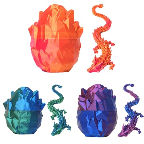 Angaekkot 3D Gedrucktes Drachenei Mit Drache - Kristalldrache Mit Drachenei - Geheimnisvolle Drachen Spielzeug Im Ei - 3D Gedruckter Beweglicher Drachen Spielzeug Ostern Geschenke Kinder (3 Stück B) von Angaekkot