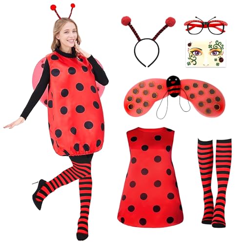 Angenster Bienen Kostüm Set für Damen, Tier-und Naturkostüm für Erwachsene Damen mit Bienen Flügel Tutu Rock und Bienen Haarreif Beinärmeln Kostüm Accessorie, Bienen Kostüm Karneval Outfit (Rot, M) von Angenster