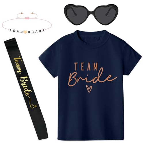 Angenster Braut Tshirt Set, Jga Shirt Frauen für Braut & Teams Braut Tshirt mit Jga Armbänder Brille und Jga Schärpe, Junggesellenabschied Frauen T-shirt für Hochzeit Parties (Blau A, L) von Angenster