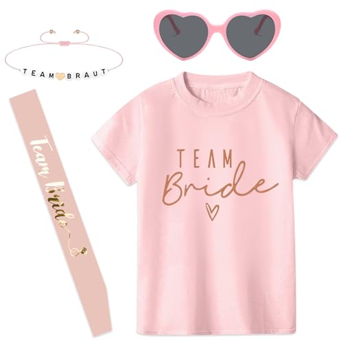 Angenster Braut Tshirt Set, Jga Shirt Frauen für Braut & Teams Braut Tshirt mit Jga Armbänder Brille und Jga Schärpe, Junggesellenabschied Frauen T-shirt für Hochzeit Parties (Rosa A, L) von Angenster