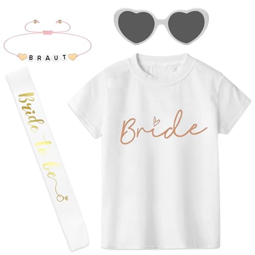 Angenster Braut Tshirt Set, Jga Shirt Frauen für Braut & Teams Braut Tshirt mit Jga Armbänder Brille und Jga Schärpe, Junggesellenabschied Frauen T-shirt für Hochzeit Parties (Weiß A, L) von Angenster