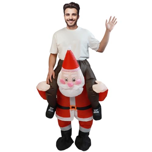 Angenster Weihnachtsmann Kostüm Lustig, Huckepack Kostüm für Erwachsene Aufblasbares Kostüm Lustige Kostüme Männer, Nikolaus Kostüm Inflatable Costume Xmas Outfit Suit für Weihnachts Mottoparty von Angenster