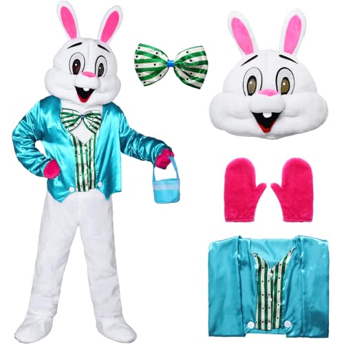 Angenster Osterhasen-Maskottchen-Kostüm für Erwachsene, Osterhase mit Weste, Fliege, Korb, niedliches Plüsch-Hasenkostüm, Kostümparty, Cosplay-Party, Einheitsgröße, passend für die meisten Erwachsenen von Angenster