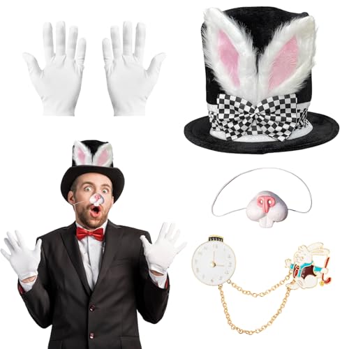 Angenster Osterhut, Hasenohren Top Erwachsenenkostüm für Herren und Damen, Partyhüte mit Handschuhen, Zubehör, Samt, Haubenhut, Kostüm-Set (Stil B) von Angenster