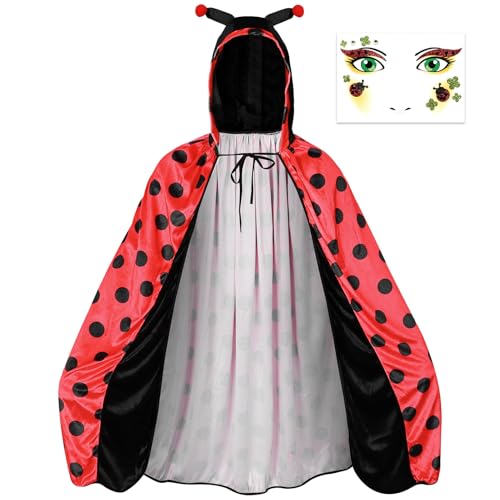 Angenster Polka Dots Rot Kostüm Kinder Mädchen, Rot Poncho Naturkostüm Karneval Kostüm mit Poncho und Tattoo-Aufkleber, Kinder Mädchen Rot Kostüm für Karneval Fasching (Stil A, 100) von Angenster