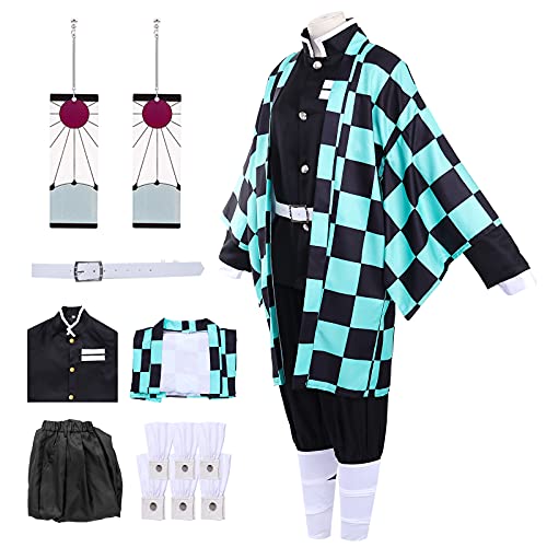 Angenster Tanjiro Cosplay Kostüm Erwachsene Outfit, Tanjiro Kostüm Kimono Cosplay Jacke Anime Kostüm Slayer Uniform Herren Umhang Ohrringe Halloween Kostüme für Weihnachten Cosplay Party (Cosplay1, S) von Angenster