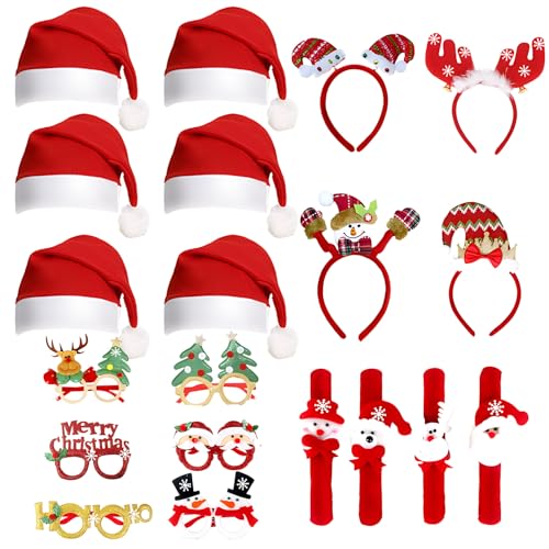 Angenster Weihnachtsbrillen Set, Weihnachtsfeier Gläser und Weihnachtsmütze Lustig Fotobox Accessoires Weihnachten, Glitzer Weihnachts Brille Weihnachts Accessoires für Weihnachtsdeko (Stil A) von Angenster