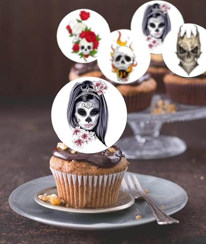 24 x vorgeschnittene Halloween-Mix 9 essbare stehende Oblaten / Reispapier Cupcake Topper Geburtstag Party Totenköpfe Kuchen Dekorationen von Anglesit