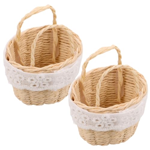 Angoily 2 Stück Kleiner Korb: Mini handgewebter Blumenkorb - Kleiner gewebter Halter mit Henkel - Puppenhausminiaturen für Geschenke Hochzeitsgeschenke Angoily 2 Stück Kleiner Korb: Mini handgewebter Blumenkorb - Kleiner gewebter Halter mit Henkel - Puppenhausminiaturen für Geschenke Hochzeitsgeschenke von Angoily