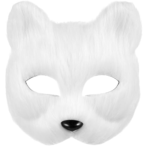 Angoily Katzenmaske Therian-Masken Plüsch-Fuchs-Masken Weiße Katzenmasken Zum Bemalen Leere Tier-Anziehmasken Unbemalte Diy-Weiße Masken Halbe Tiermaske Maskerade-Maske Für Halloween von Angoily