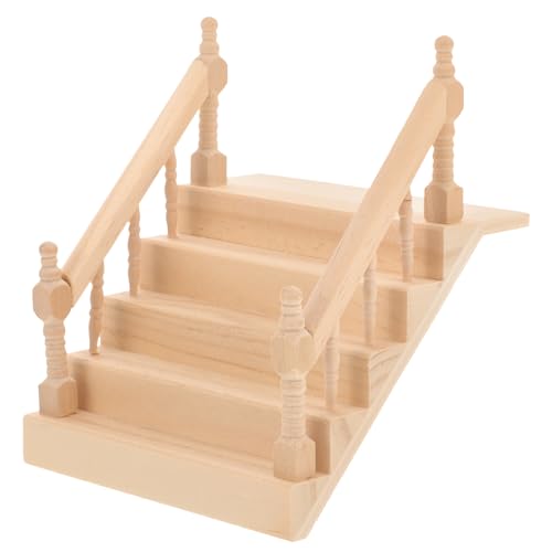 Angoily Mini Holztreppe Miniatur Deko Weihnachten Puppenhaus Treppe Holz Leiter mit Handlauf Möbel Modell Holzleiter DIY Puppenstube Zubehör Modellbau Ornamente Micro Landschaft Dekoration von Angoily