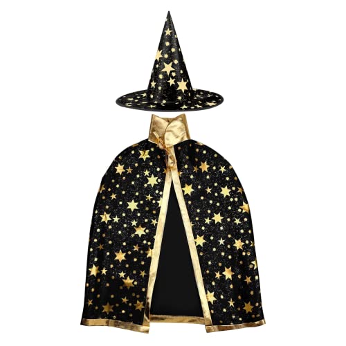 Anguxer Zauberer Kostüm Kinder, Kinder Halloween kostüm, Halloween Umhang Kinder Hexe Zauberer Umhang mit Hut, Wizard Cape Witch Mantel mit Requisiten für Jungen Mädchen Cosplay Party von Anguxer