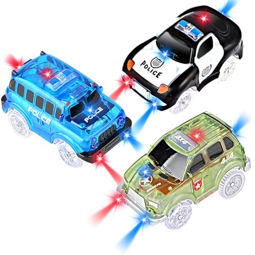 AniSqui Track Cars, 3 Pack Race Cars Autorennbahn Spielzeug Auto, 5 LED Blinklichtern Magic Toys, Childs Geschenke by von AniSqui