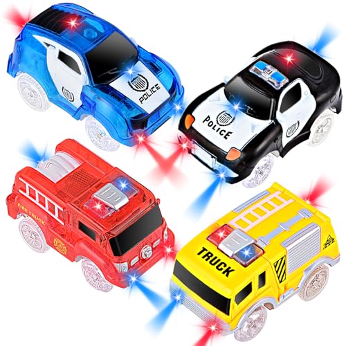 AniSqui Track Cars, 4 Pack Race Cars Autorennbahn Spielzeug Auto, 5 LED Blinklichtern Magic Toys, Childs Geschenke by von AniSqui