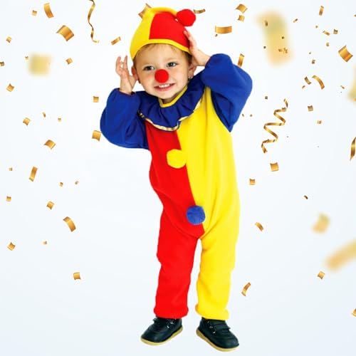 Aniepaa Clown Kostüm Kinder, Karneval Kostüm, Cosplay Costume Enthalten Clown Jumpsuit, Faschingskostüme Kinder mit Kapuze Karneval Fasching Kostüm (M) von Aniepaa