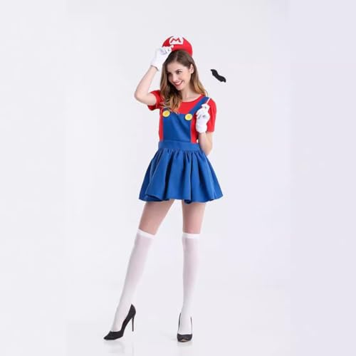 Aniepaa Mario Kostüm Kinder, Luigi Kostüm Kinder, Faschingskostüme Kinder, Karneval Kostüm Herren Cosplay Mario Kostüm mit Luigi Mütze und Schnurrbart für Herren Damen Jungen Mädchen (Rot, L) von Aniepaa