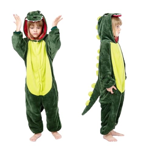 Aniepaa Dino Kostüm Kinder, Dinosaurier Kostüm Kinder mit Kapuze Flanell Winter Overall kostüme für Faschingskostüme Kinder Junge (105-115cm) von Aniepaa