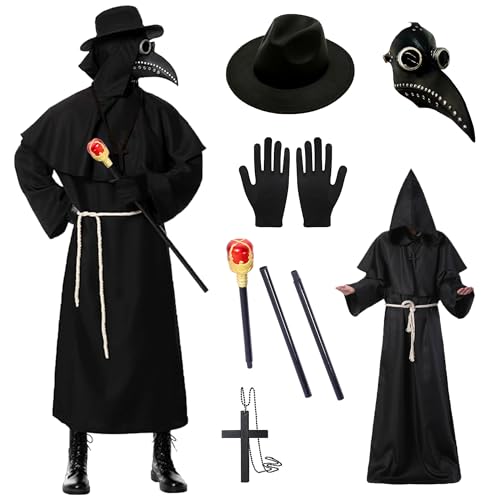 Aniepaa Pestdoktor Kostüm Herren, Halloween Kostüm Herren, Steampunk Pestarzt Kostüm Herren, Halloween Maske Kostüm mit Accessoire Set für Halloween Verkleidung Cosplay Party (L) von Aniepaa