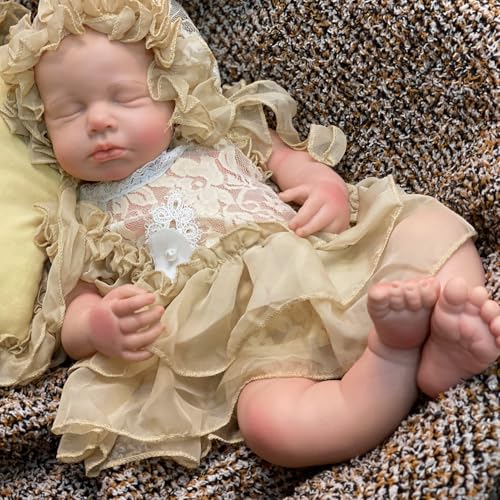 Aniiyy Baby Puppe Realistisch,18 Zoll voll Silikon Reborn Baby Puppe Sleeping Girl, Baby Puppe für Kleinkind mit Kleid von Aniiyy