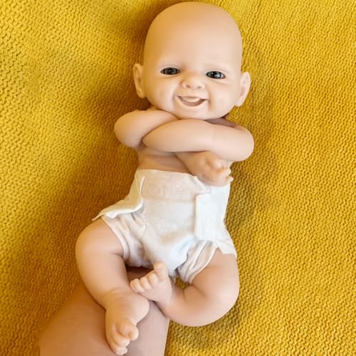 Aniiyy Vollsilikon-Babypuppe, Jungen, 25,4 cm, Mini-Silikon-Baby, unbemalt, niedliche Puppenaugen, offenes lächelndes Gesicht von Aniiyy