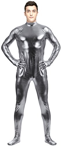 Aniler Unisex Glänzender metallischer Unitard Zentai Reißverschluss Stretchy Kostüm Body (Größe M, Grau) von Aniler