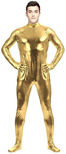 Aniler Unisex Glänzender metallischer Unitard Zentai Reißverschluss Stretchy Kostüm Body (Größe S, Gold) von Aniler