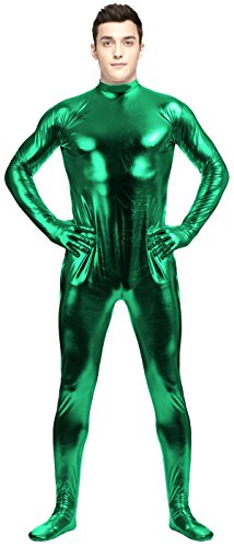 Aniler Unisex Glänzender metallischer Unitard Zentai Reißverschluss Stretchy Kostüm Body (XX-Large, Grün) von Aniler