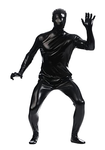 Aniler Unisex Metallic Glänzender Reißverschluss Zentai Stretchy Kostüm Cosplay Ganzbody (Größe L, Schwarz) von Aniler