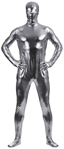 Aniler Unisex Metallic Glänzender Reißverschluss Zentai Stretchy Kostüm Cosplay Ganzkörper (Größe L, Grau) von Aniler