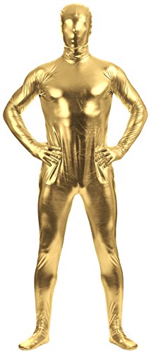 Aniler Unisex Metallic Glänzender Reißverschluss Zentai Stretchy Kostüm Cosplay Ganzkörper (XX-Large, Gold) von Aniler