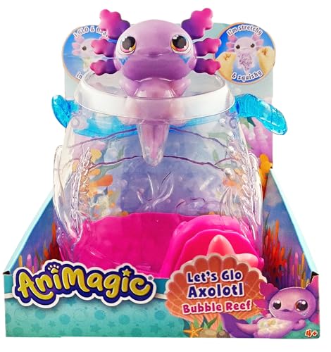 Animagic Let's Glo Axolotl Aquarium, Interaktives Spielzeug für Kinder ab 4 Jahren, Zum Tragen des elektronischen und beleuchteten Haustieres, Inklusive Aquarium und einem Lila Axolotl von Animagic