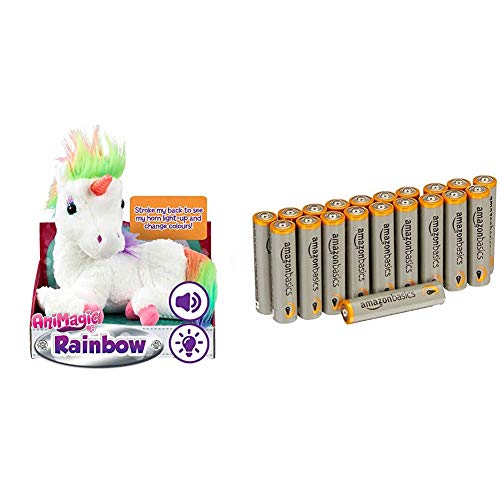 Animagic - Rainbow, mein Einhorn mit Lichteffekten, Elektronisches Haustier & Amazon Basics Performance Batterien Alkali, AAA, 20 Stück (Design kann von Darstellung abweichen) von Animagic