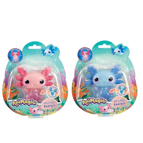 Animagic - Set 1 Rosa Axolotl + 1 Blauer Axolotl - Elektronisches & Leuchtendes Haustier - für Kinder ab 4 Jahren - Sensorisches & Taktisches Spiel - Dehnbarer Körper - Schwimmt & Leuchtet im Wasser von Animagic