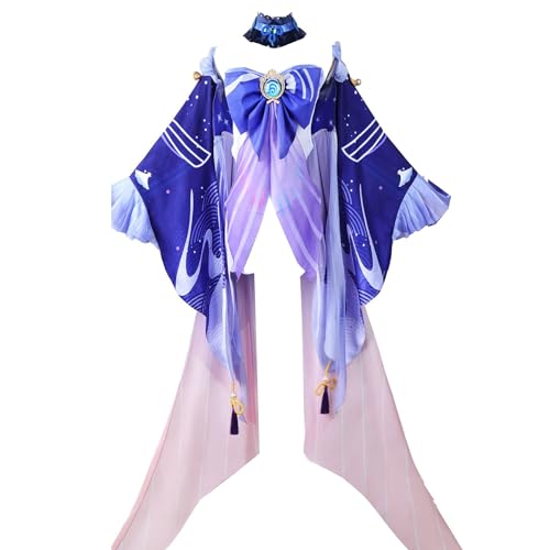 Animationart Sangonomiya Kokomi Cosplay Kostüm Genshin Impact Kokomi Tube Top Kleid Set Outfits Halloween (XS, Blau) von Animationart