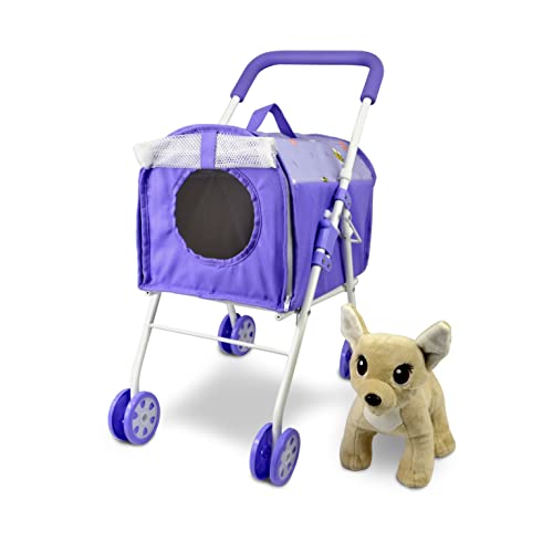 ANIVIA Haustier-Kinderwagen und Zubehör für Kinder im Alter von 3 bis 7 Jahren, Hundespielzeug für Kleinkinder, 2-teiliges Spielhunde-Set, Welpen-Party-Spielset mit 1 Haustier-Welpen inklusive Lila von ANIVIA