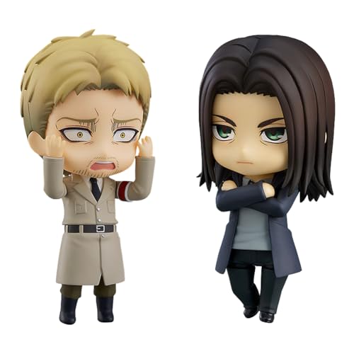 2pcs 10cm Reiner Braun/Eren Jaeger Figur Q Version PVC Anime Modell Statue Austauschbares Gesicht und Zubehör Action Figur Desktop Ornamente Handgemachte Sammlerstück von Anjinguang