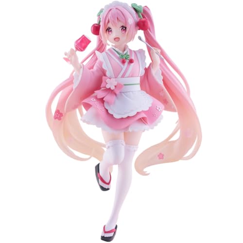 Anime Miku Figur,Miku Action Figure,18cm Cute Sakura Pink Maid Outfit Style Standing Miku Figuren,Cartoon Desktop Ornament PVC Statue Collection Geschenke von Anjinguang