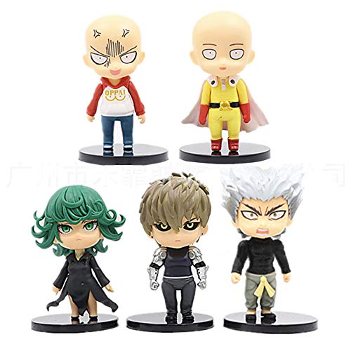 Anime One Punch Man Spielfiguren – 5 Stück niedliche Cartoon Saitama Genos PVC Sammelfigur One Punch Man Collection Actionfiguren 9.5-11cm von Anjinguang