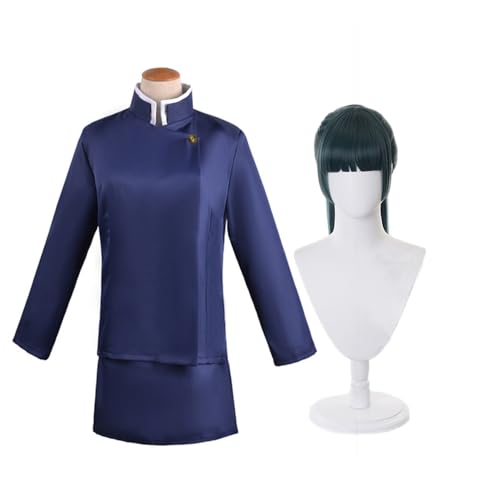 Anime Zenin Maki Cosplay,JJK Outfit,Zenin Mai Cosplay Kostüm Halloween Zenin Maki Schule Kampf Shirt Kleid Uniform Karneval Party Anzug Frauen von Anjinguang