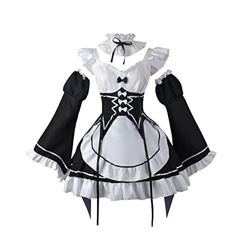 Anjinguang Anime Re:0 Rem Ram Maid Cosplay Kostüm Halloween Party Outfits Anime Ausstellung Lolita Kleid Uniform für Frauen Mädchen von Anjinguang