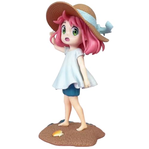 Anjinguang Anya Forger Figur Statue Anime Anya Actionfigur Strand Strohhut Modell PVC Cartoon Figur Sammlerstück Desktop Figur Dekoration Geschenke 17cm von Anjinguang