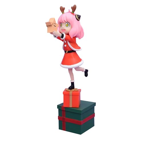 Anjinguang Anya Forger Figur Weihnachtsmütze Anime Anya Actionfigur Niedliche Figur Ornament PVC Statue Modell Sammlerstück Geschenke von Anjinguang