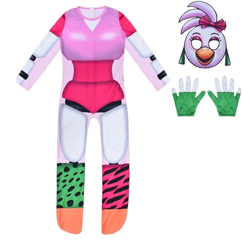 Anjinguang FNAF Halloween Kostüm für Kinder Nightmare Foxy Sundrop Moondrop FNAF Cosplay Jumpsuit mit gruseliger Maske Monster Karneval Party Fancy Dress Bühne Performance Bodysuit Outfit von Anjinguang